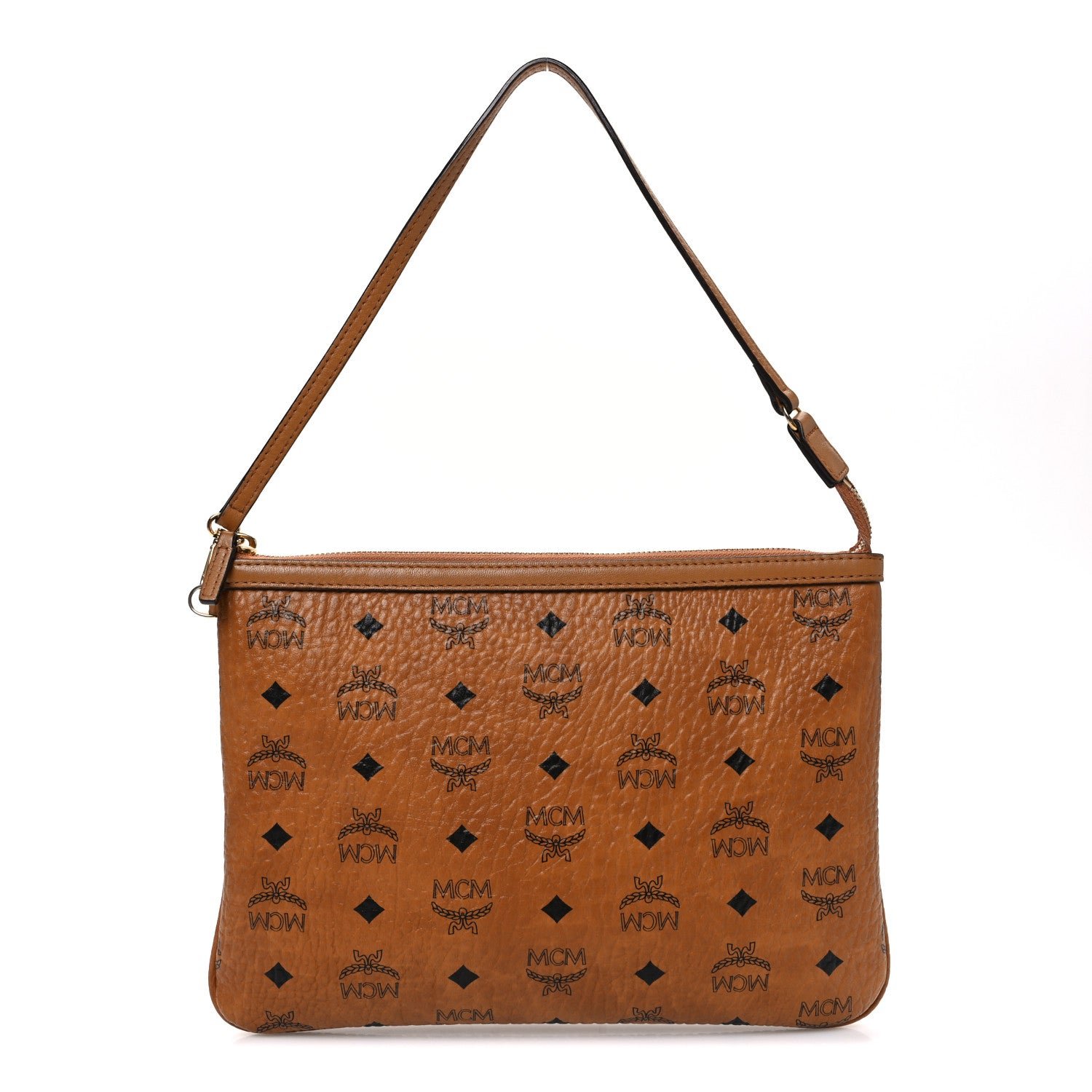 MCM Visetos Liz Shopper Tote Pouch Cognac