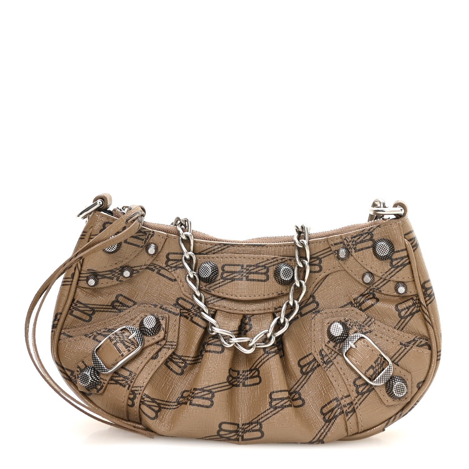 Balenciaga Coated Canvas BB Monogram Le Cagole Mini Purse With Chain Beige Brown
