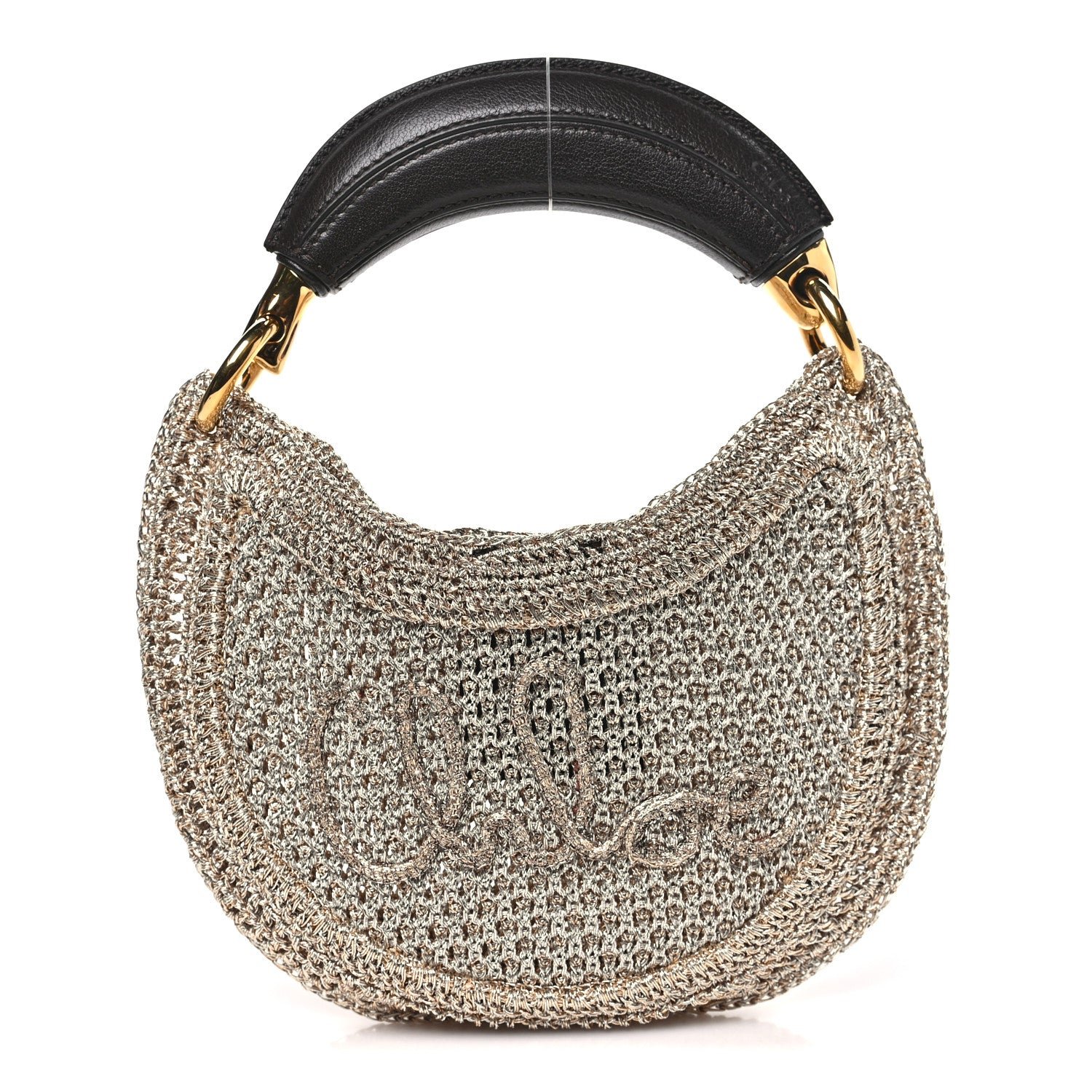 Chloe Metallic Crochet Calfskin Mini Summer Banana Hobo Silver