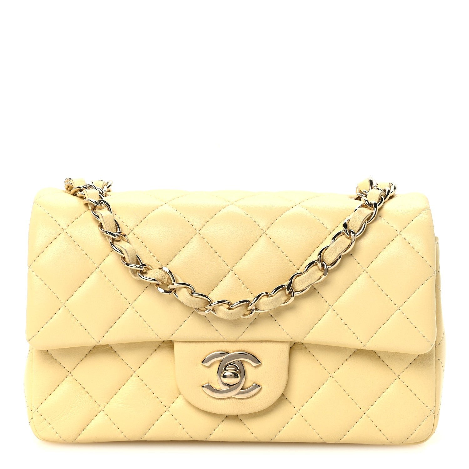 Chanel Lambskin Quilted Mini Rectangular Flap Light Yellow