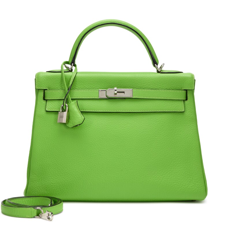 Hermes Vert Cru Clemence Retourne Kelly 32 Palladium Hardware, 2003