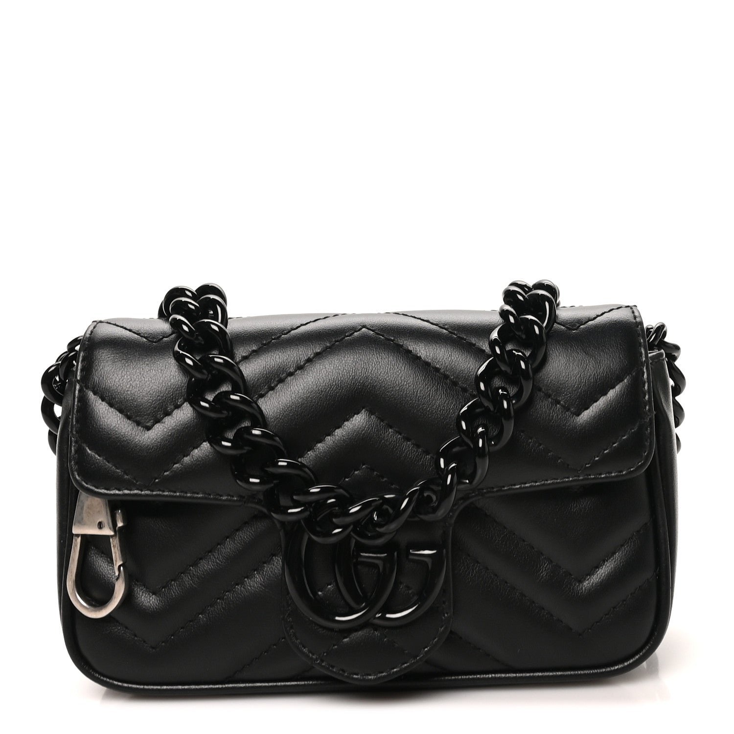Gucci Calfskin Matelasse Monochrome GG Marmont Chain Belt Bag Black
