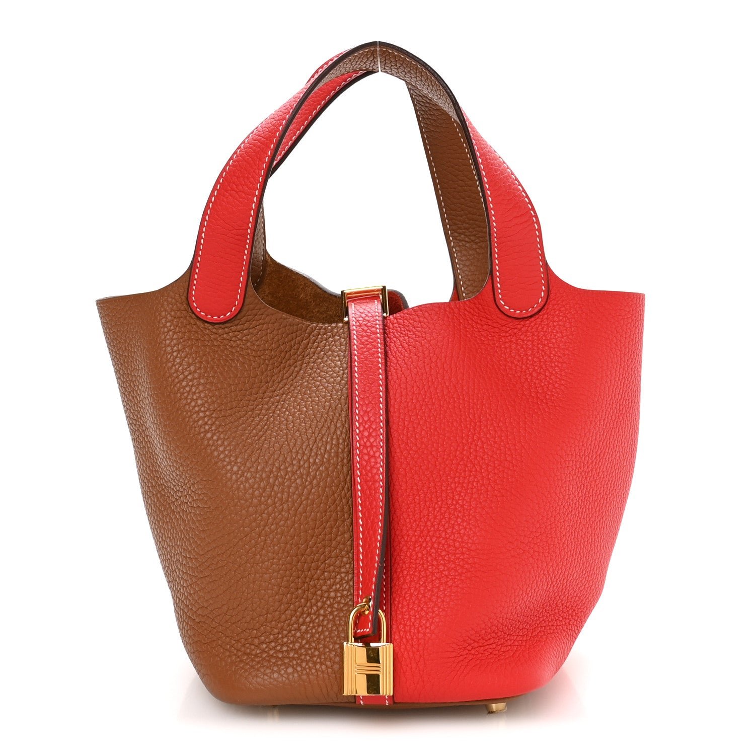 Hermes Taurillon Clemence Casaque Picotin Lock 18 PM Gold Rouge De Coeur