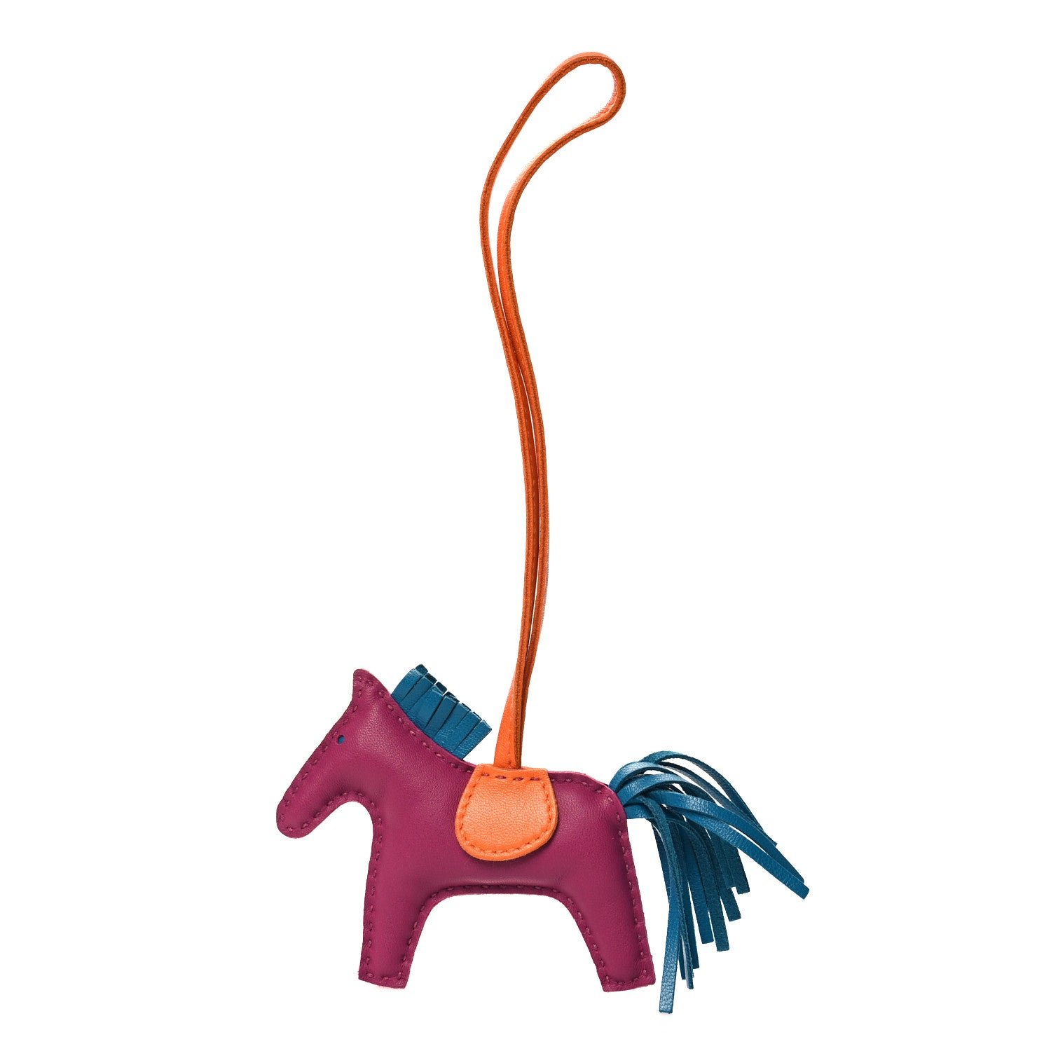 Hermes Milo Lambskin Grigri Rodeo Horse Bag Charm PM Tosca Bleu Izmir Orange