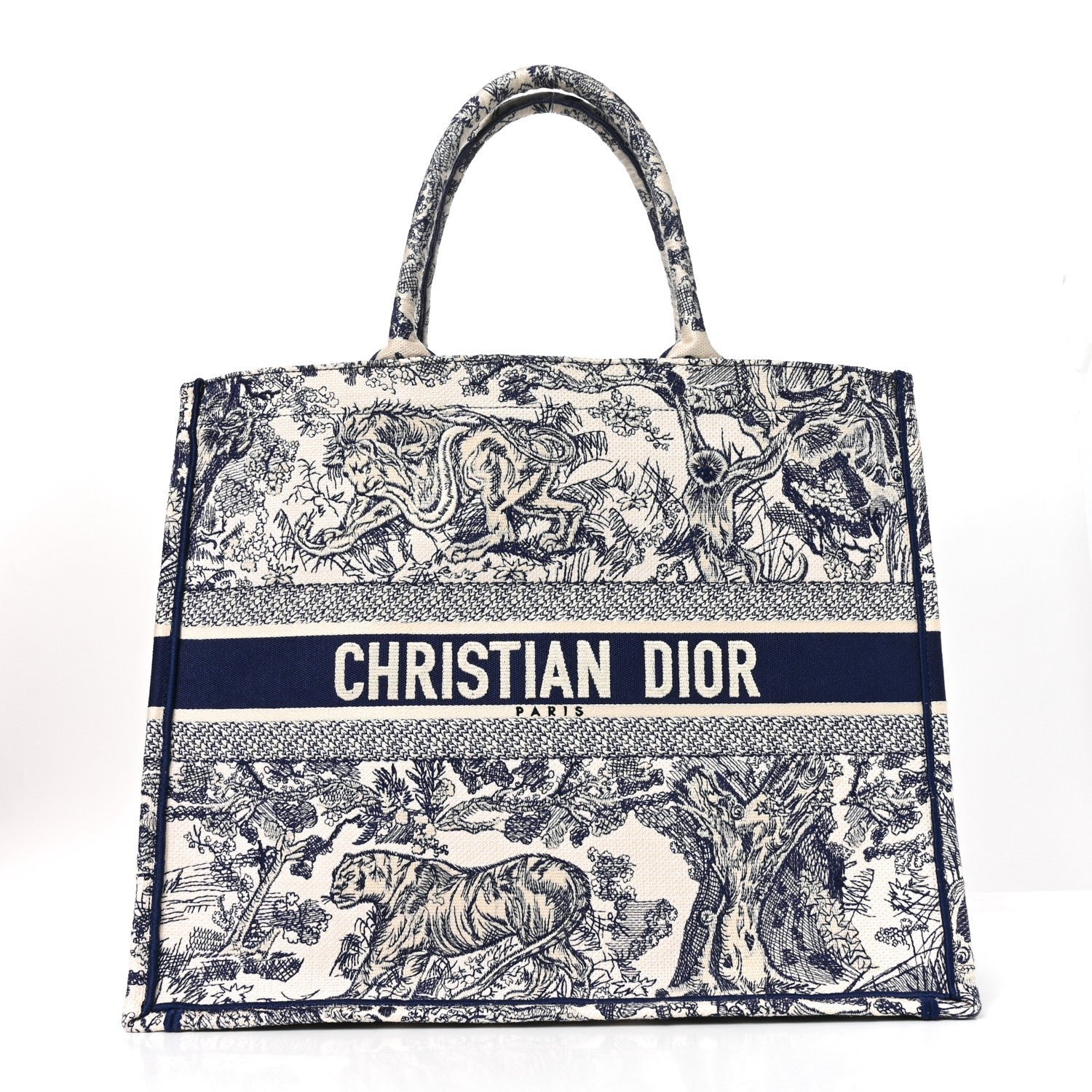 Christian Dior Canvas Embroidered Large Dioriviera Toile De Jouy Book Tote Blue