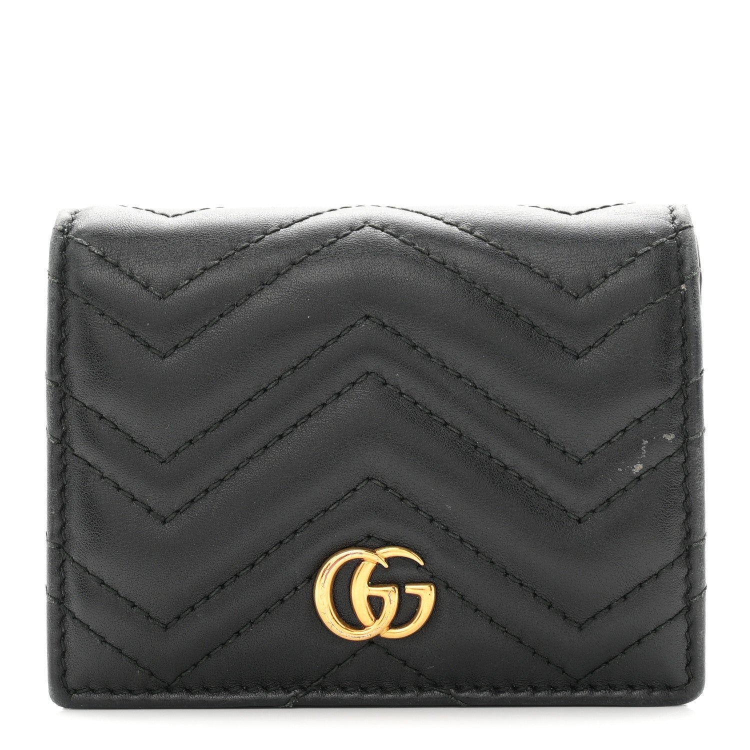 Gucci Calfskin Matelasse GG Marmont Card Case Wallet Black