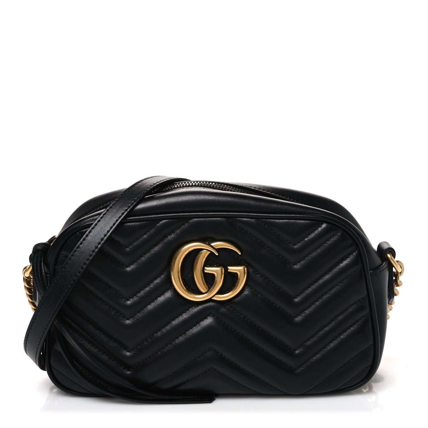 Gucci Calfskin Matelasse Small GG Marmont Chain Shoulder Bag Black