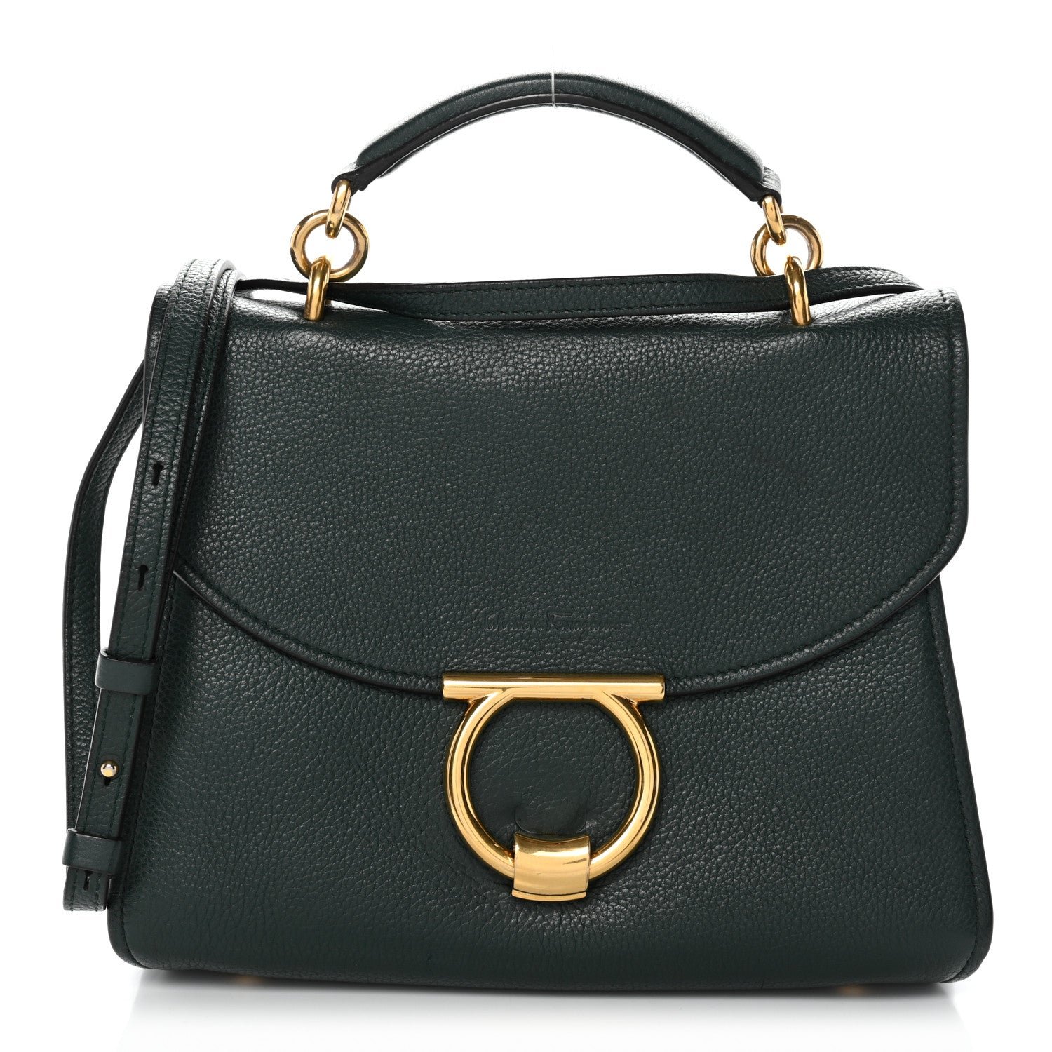 Salvatore Ferragamo Calfskin Small Margot Top Handle Satchel Verde Olivo
