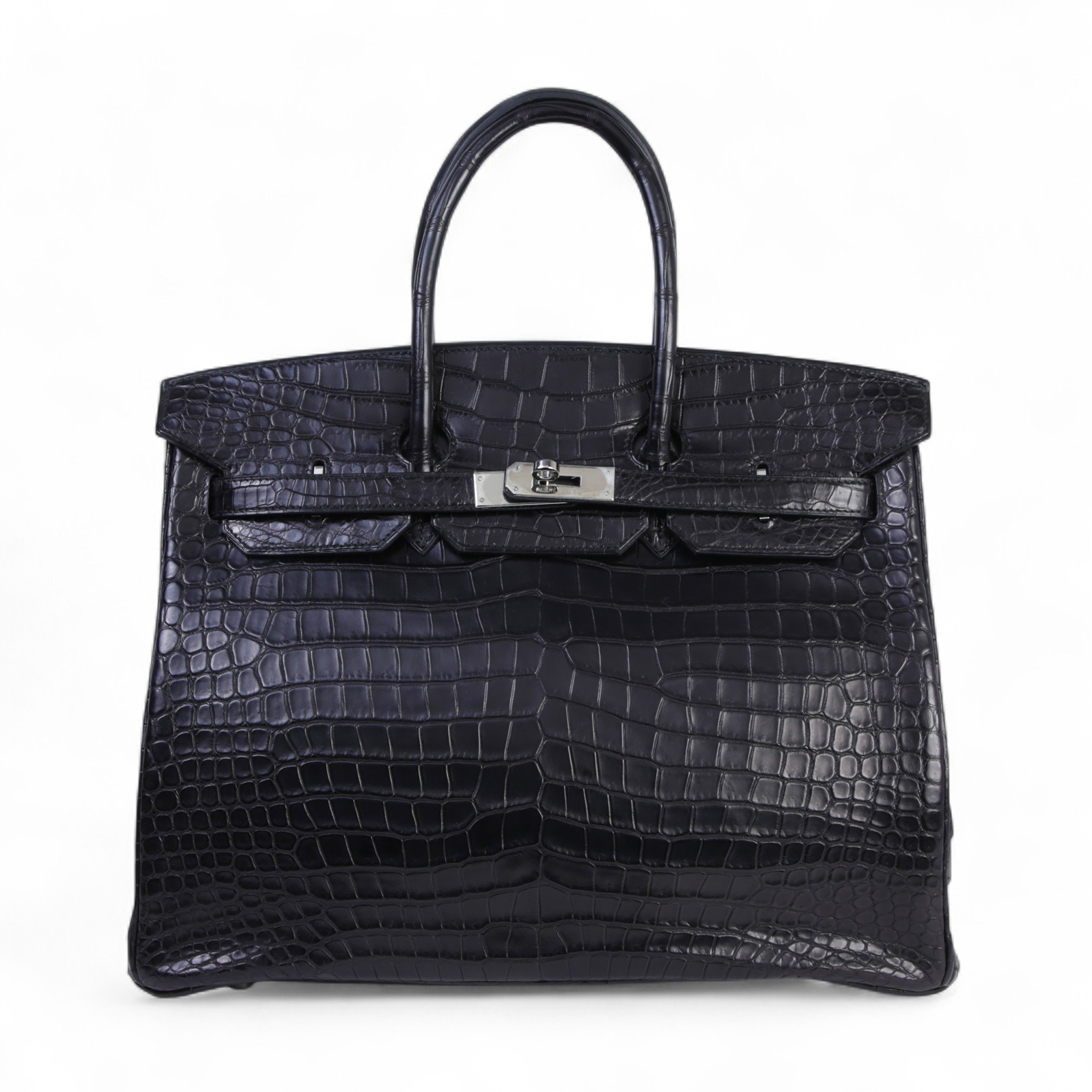Hermes Excellent ( Rank SA ) HERMÈS Birkin 35 Noir (89) Matte Porosus Crocodile Palladium hardware Square K (2007)