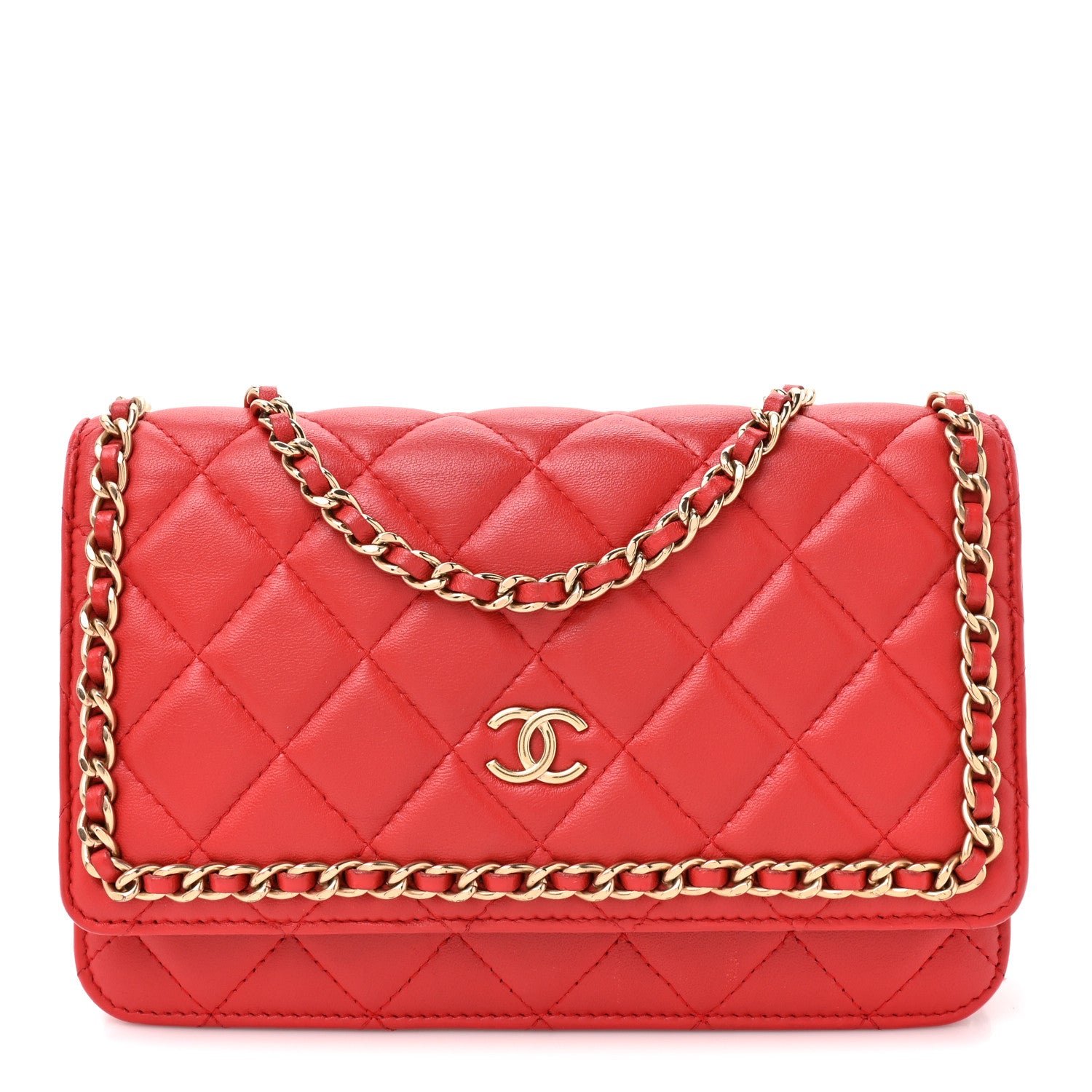 Chanel Lambskin Quilted Chain Around Wallet On Chain WOC Red