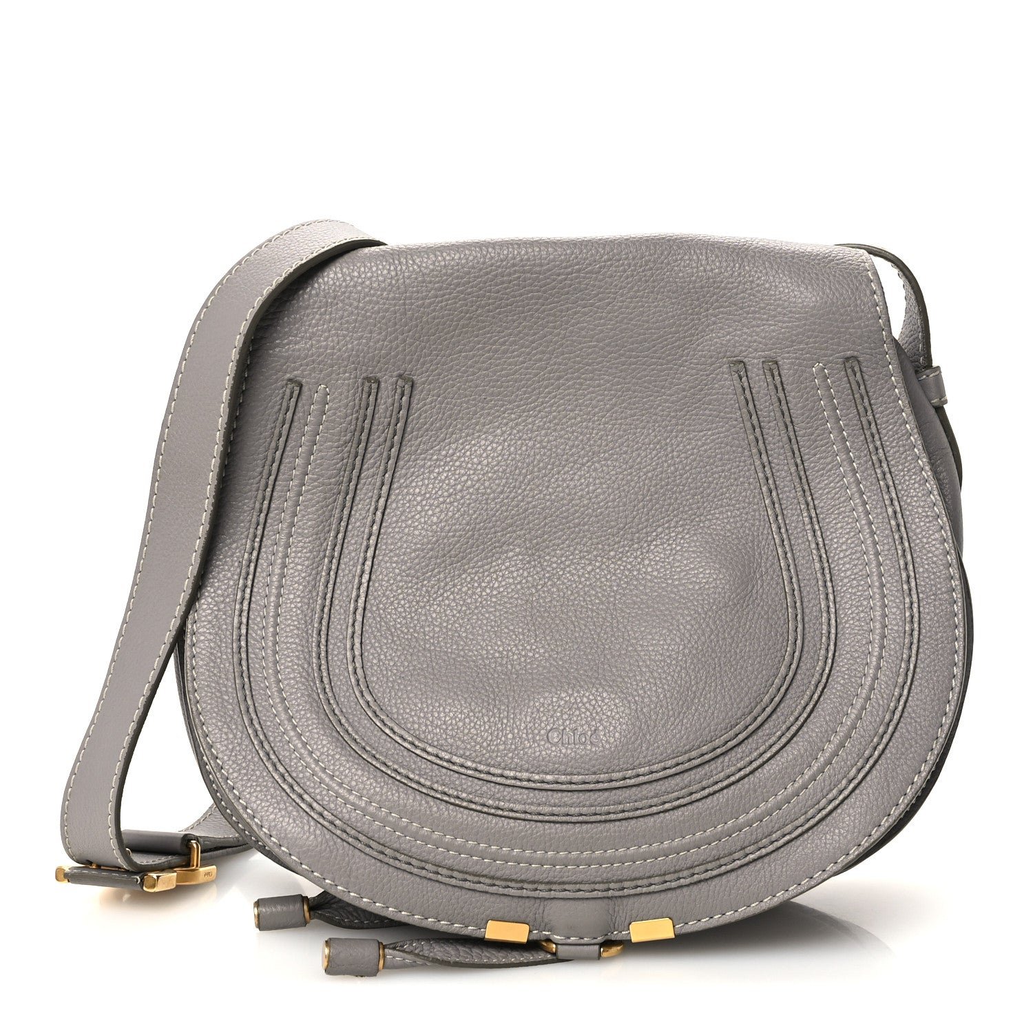 Chloe Grained Calfskin Medium Marcie Saddle Bag Cashmere Grey
