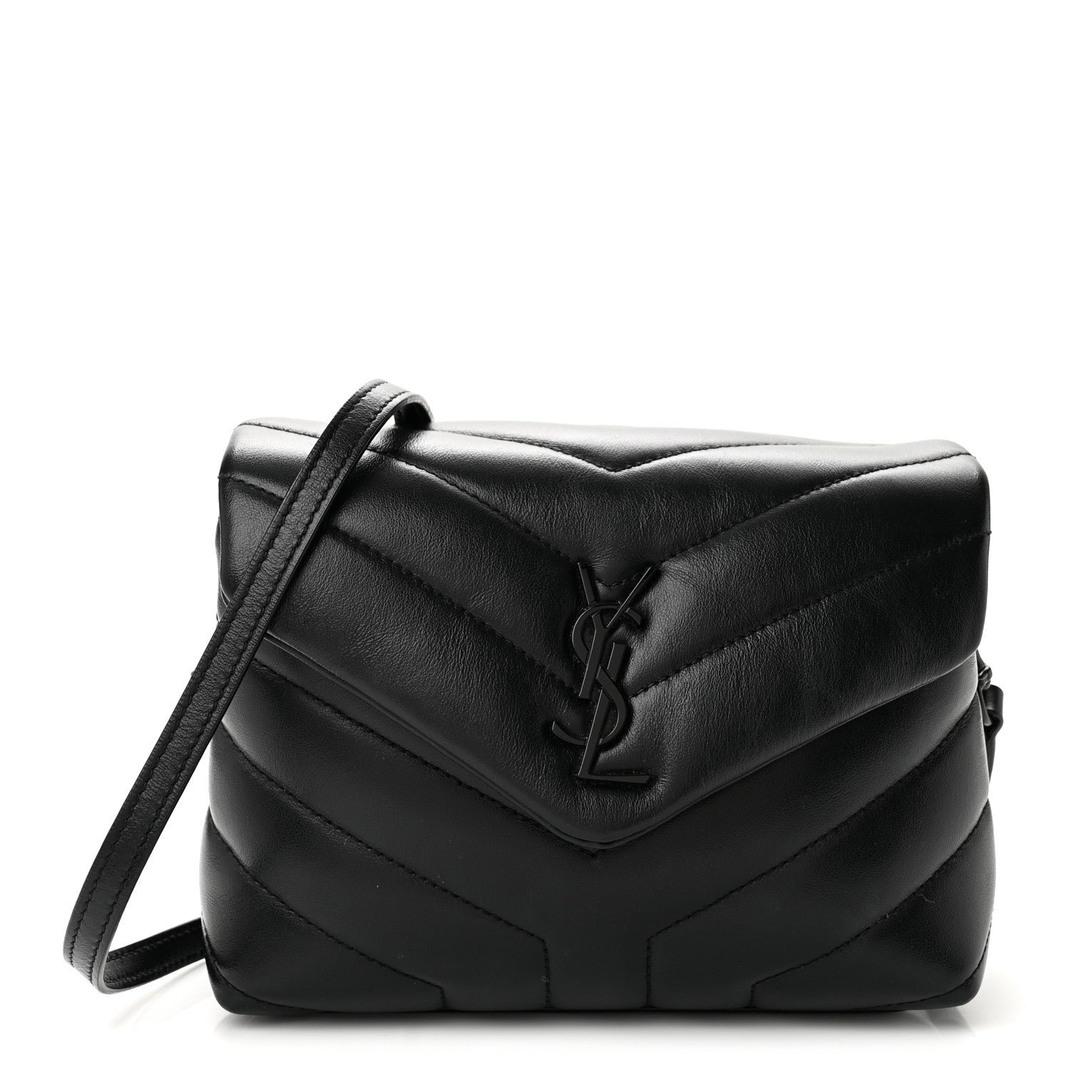 Saint Laurent Calfskin Y Quilted Monogram Monochrome Toy Loulou Crossbody Bag Black