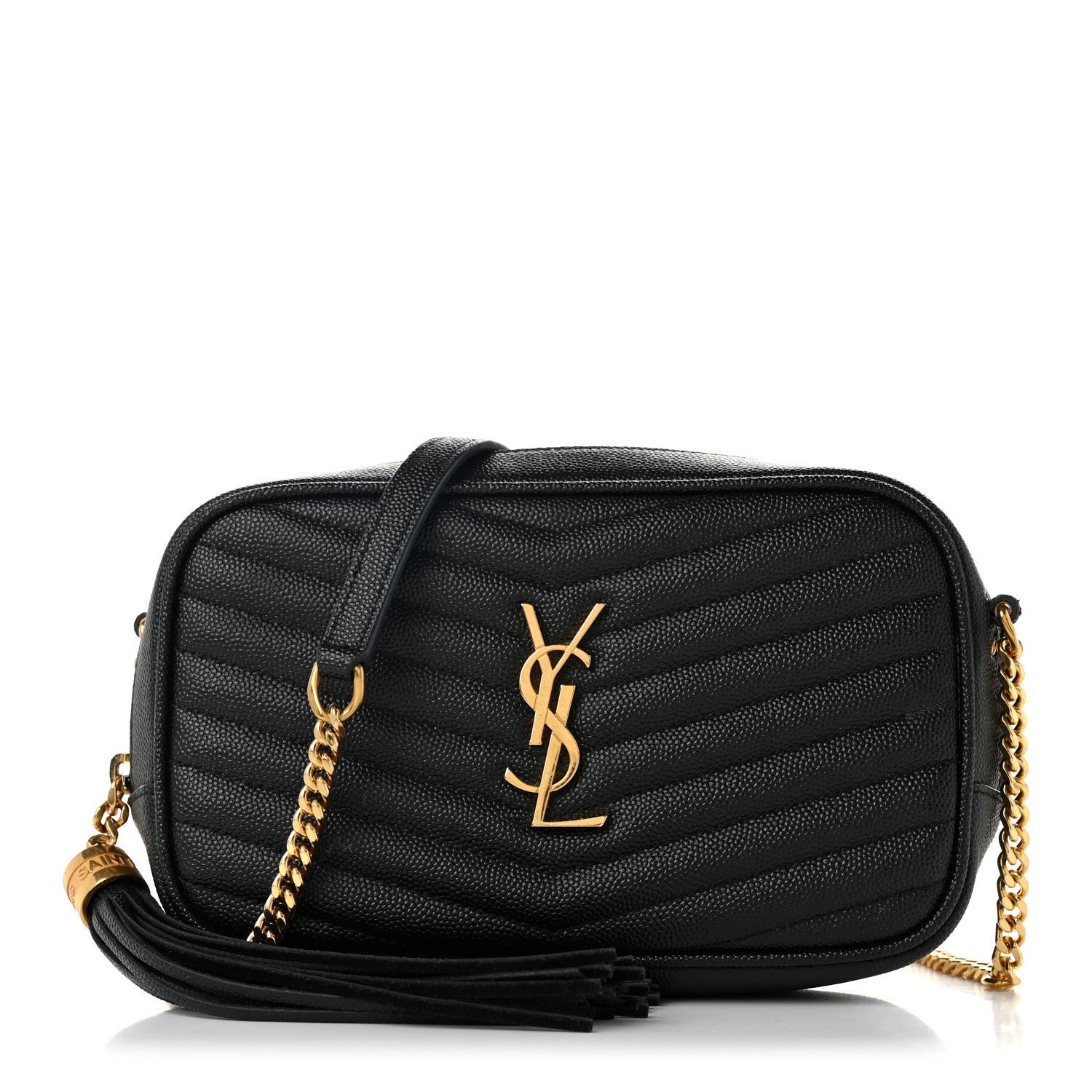 Saint Laurent Grain De Poudre Matelasse Monogram Mini Lou Camera Bag Black