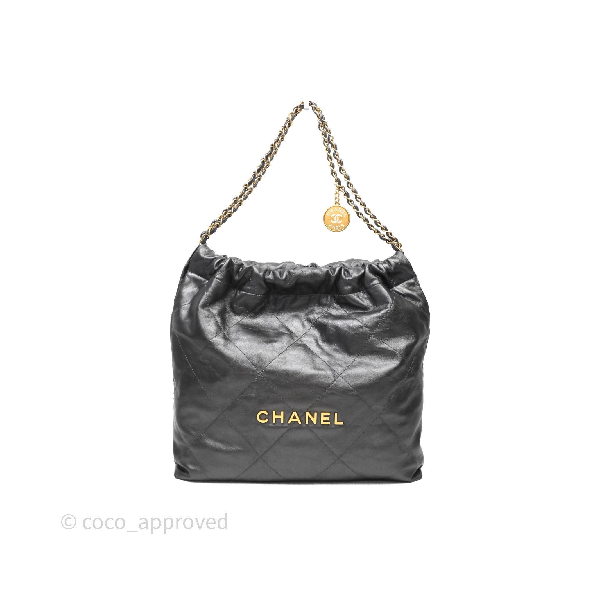 Chanel 22 Bag Medium Dark Grey Calfskin Gold Hardware