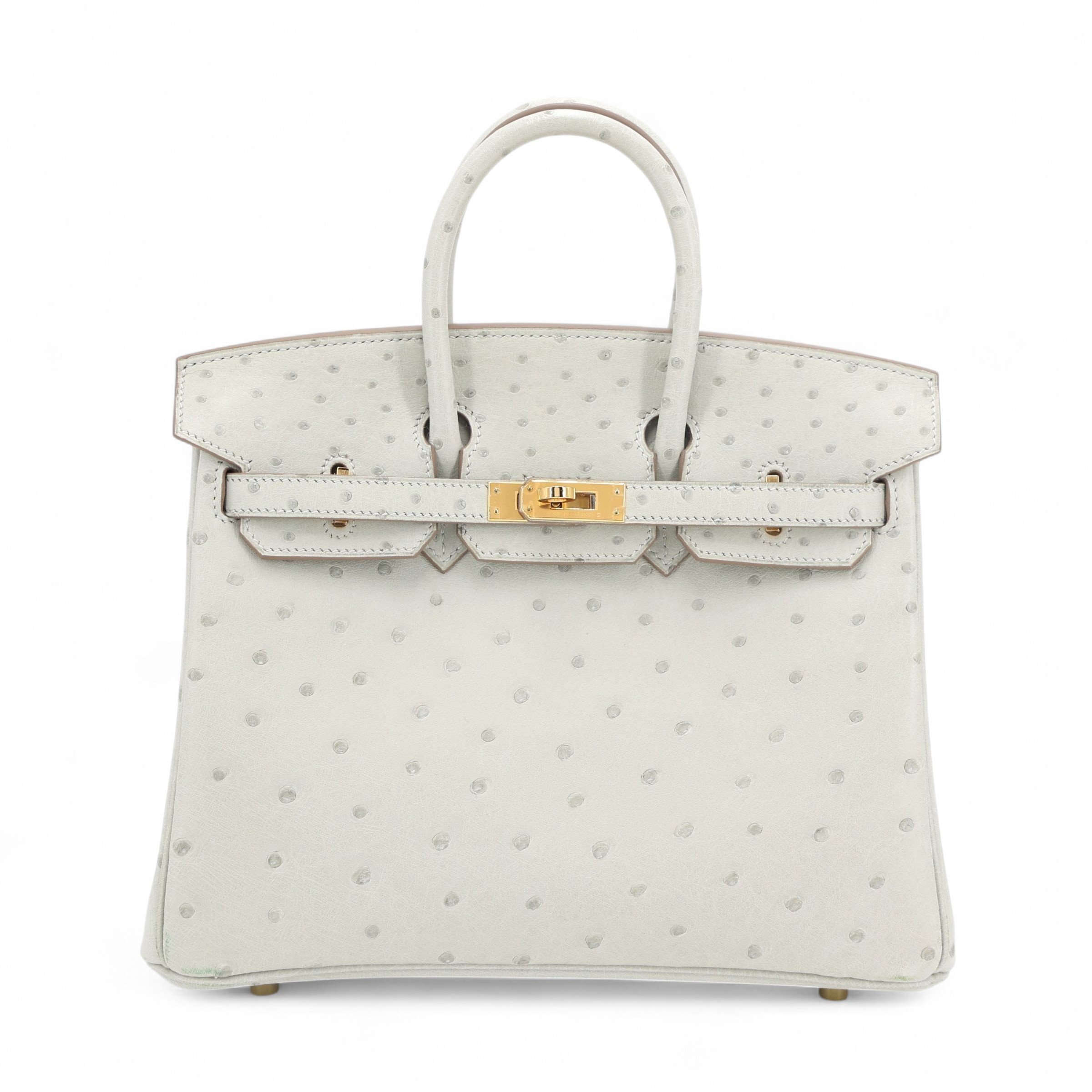 Hermes Excellent ( Rank SA ) HERMÈS Birkin 25 Gris Perle (80) Ostrich Gold hardware Z (2021)