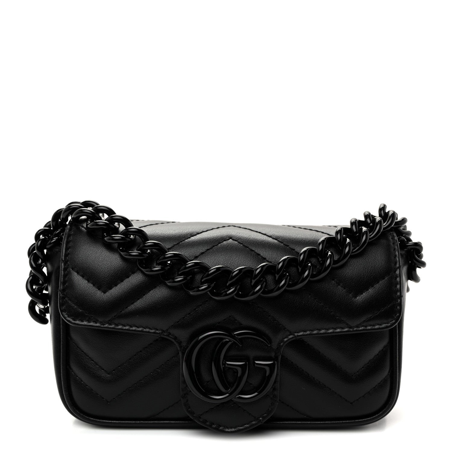 Gucci Calfskin Matelasse Monochrome GG Marmont Chain Belt Bag Black