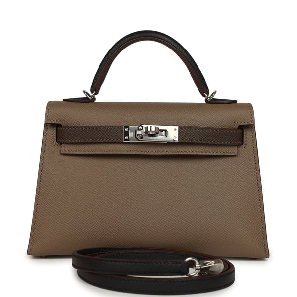 Pre-owned Hermes Kelly Sellier 20 Tri-color Etoupe, Ecorce, Black Epsom Palladium Hardware