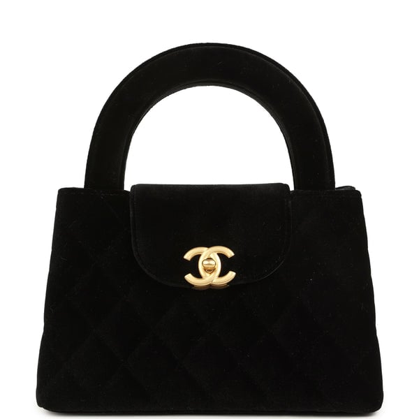 Chanel Small Kelly Shopper Black Velvet Brushed Gold Hardware