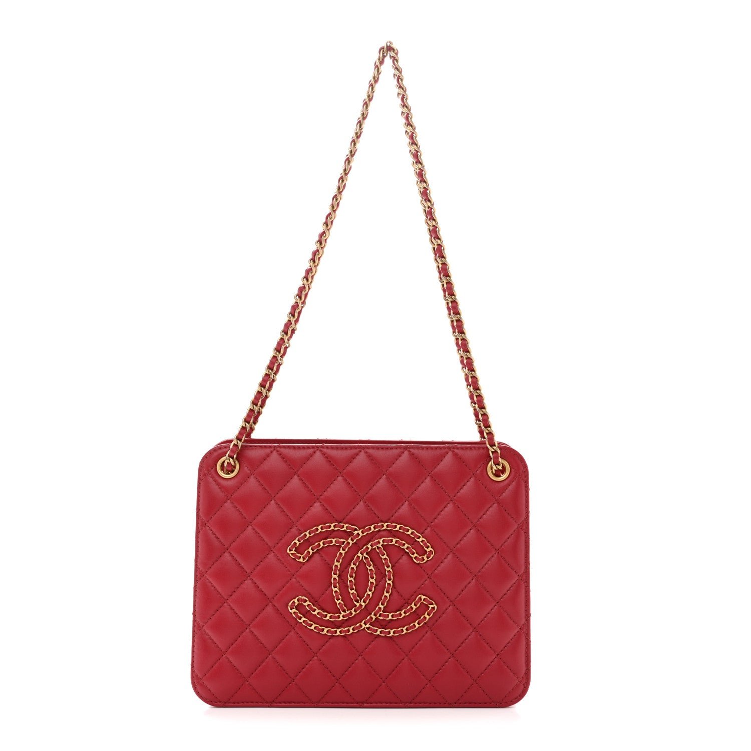 Chanel Calfskin Quilted CC Chain Accordion Tote Red