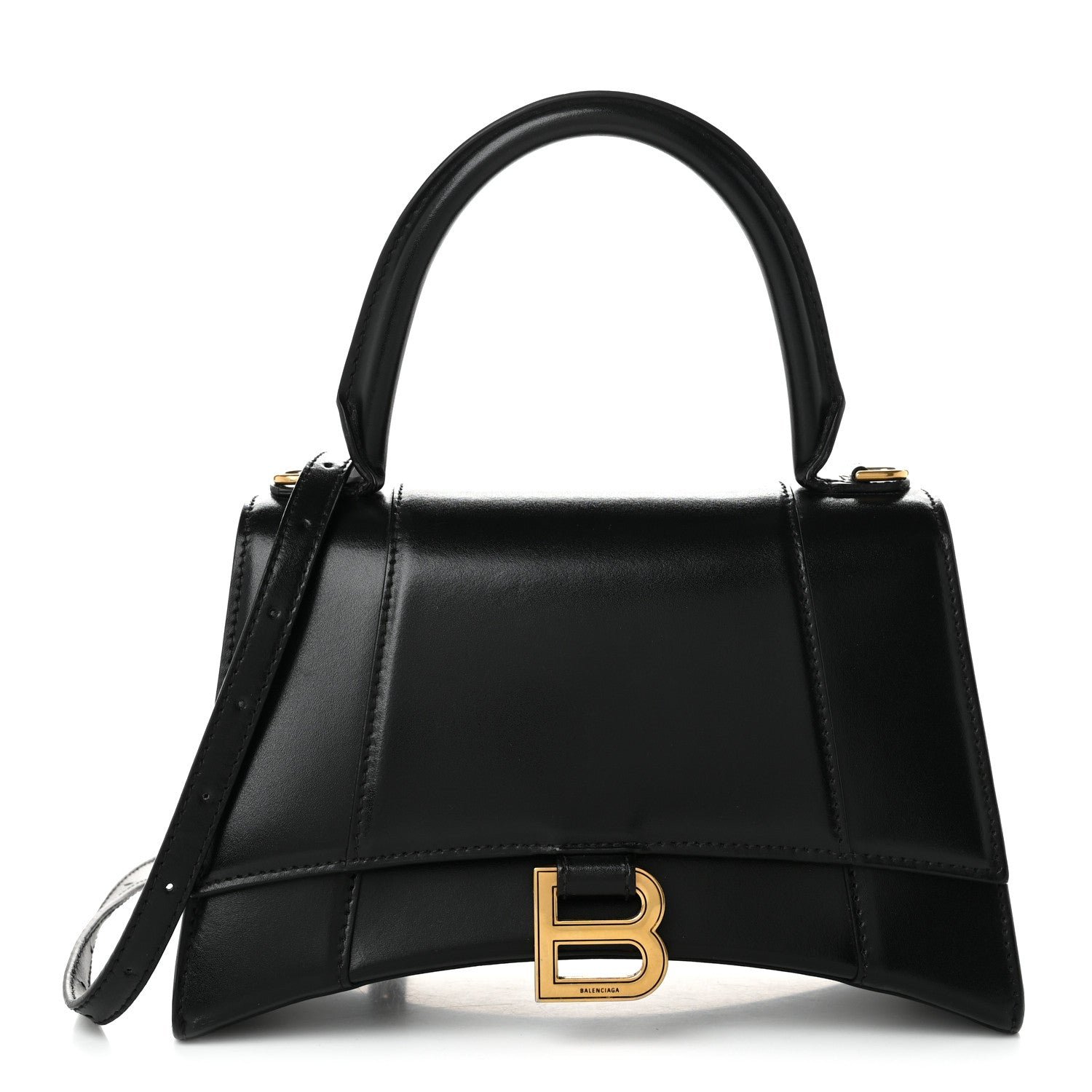 Balenciaga Shiny Box Calfskin Small Hourglass Top Handle Bag Black