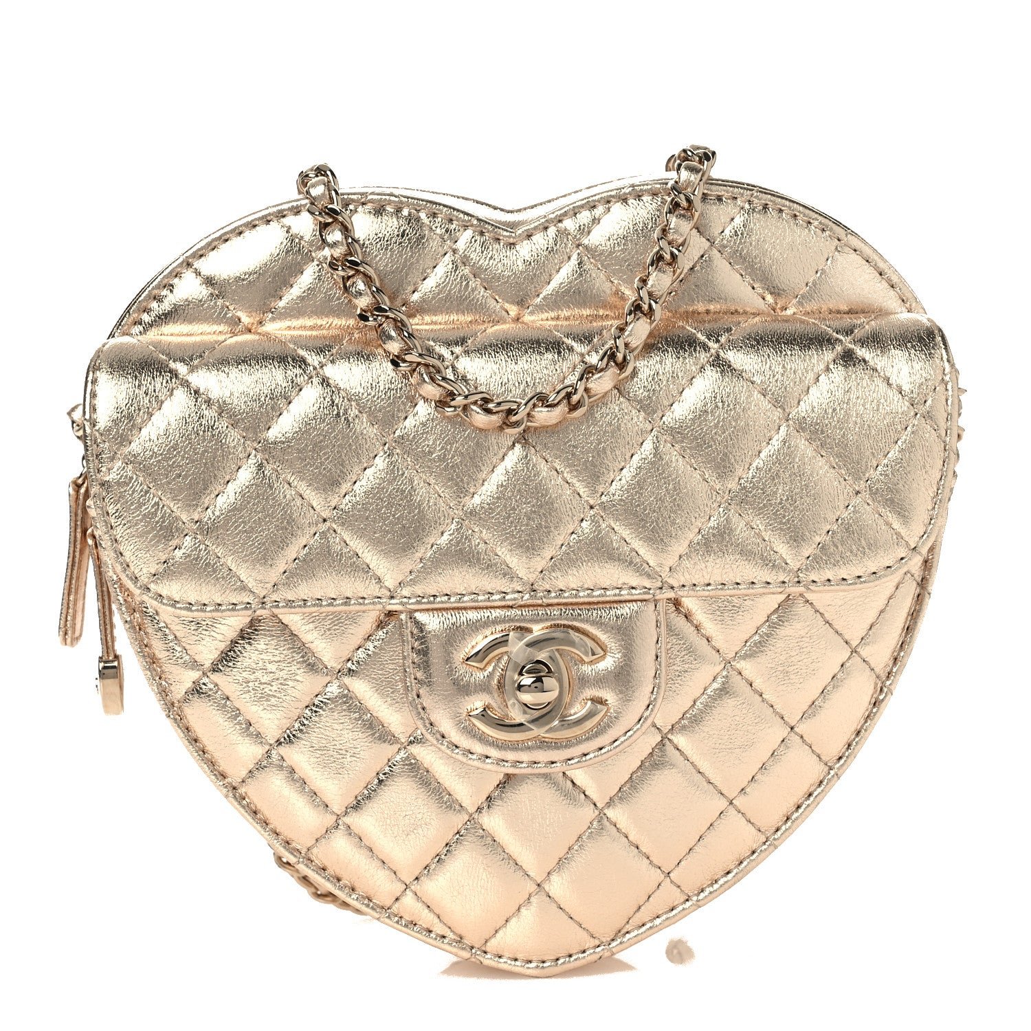 Chanel Metallic Lambskin Quilted CC In Love Heart Bag Gold