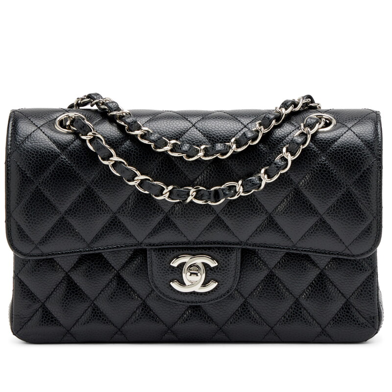 Black Quilted Caviar Small Classic Double Flap Bag Silver Hardware, 2019