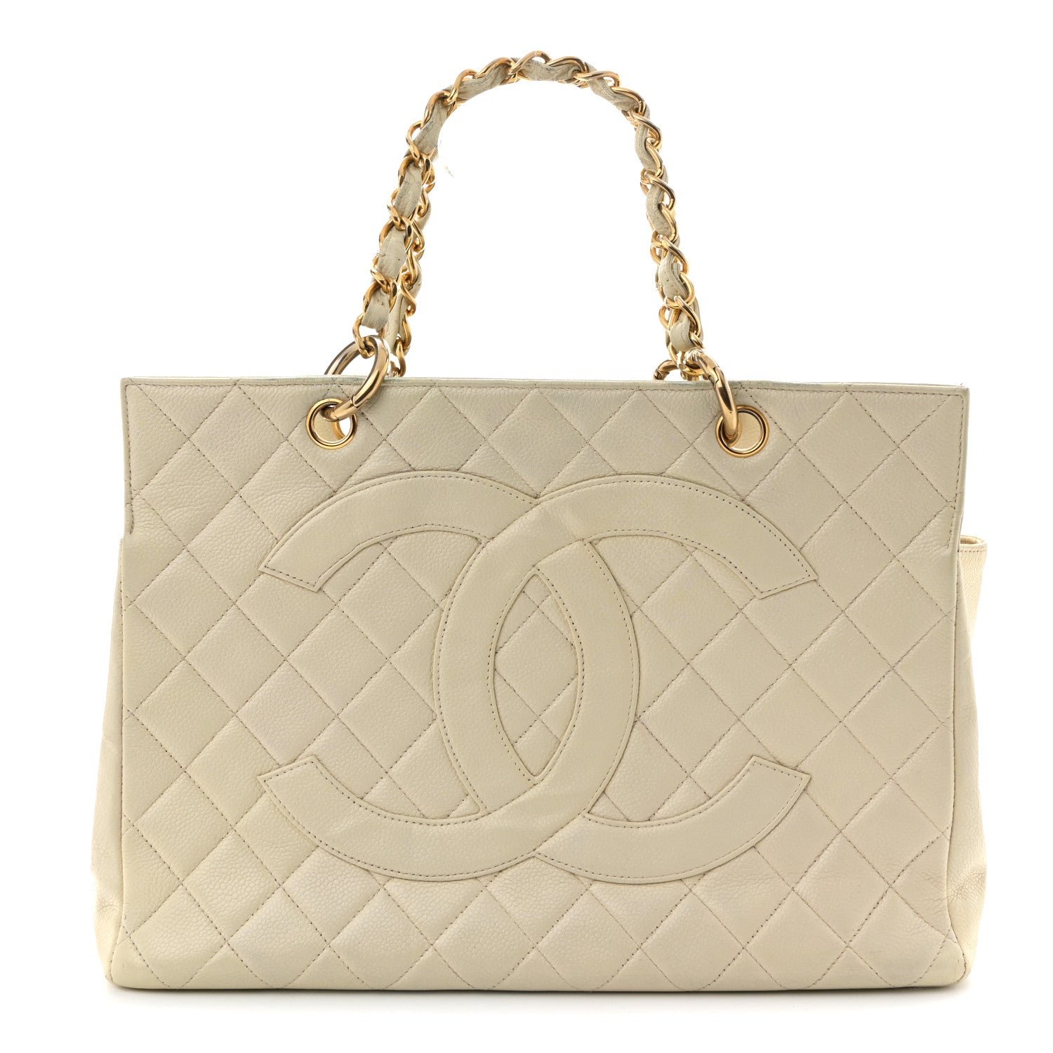 Chanel Caviar Quilted Timeless CC Shopping Tote White