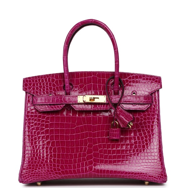 Hermes Hermes Birkin 30 Rose Pourpre Shiny Porosus Crocodile Gold Hardware
