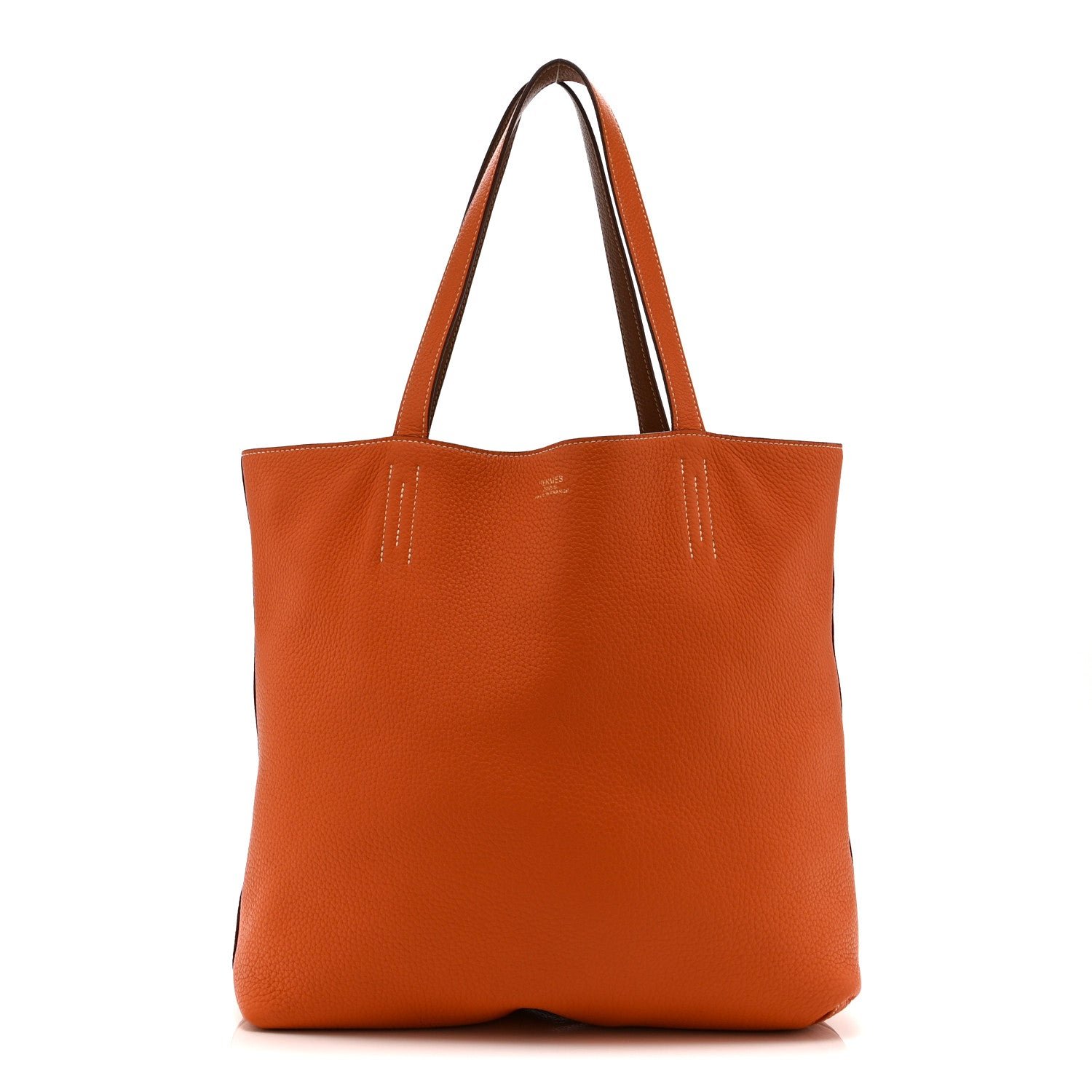 Hermes Taurillon Clemence Double Sens 45 Reversible Tote Orange Gold