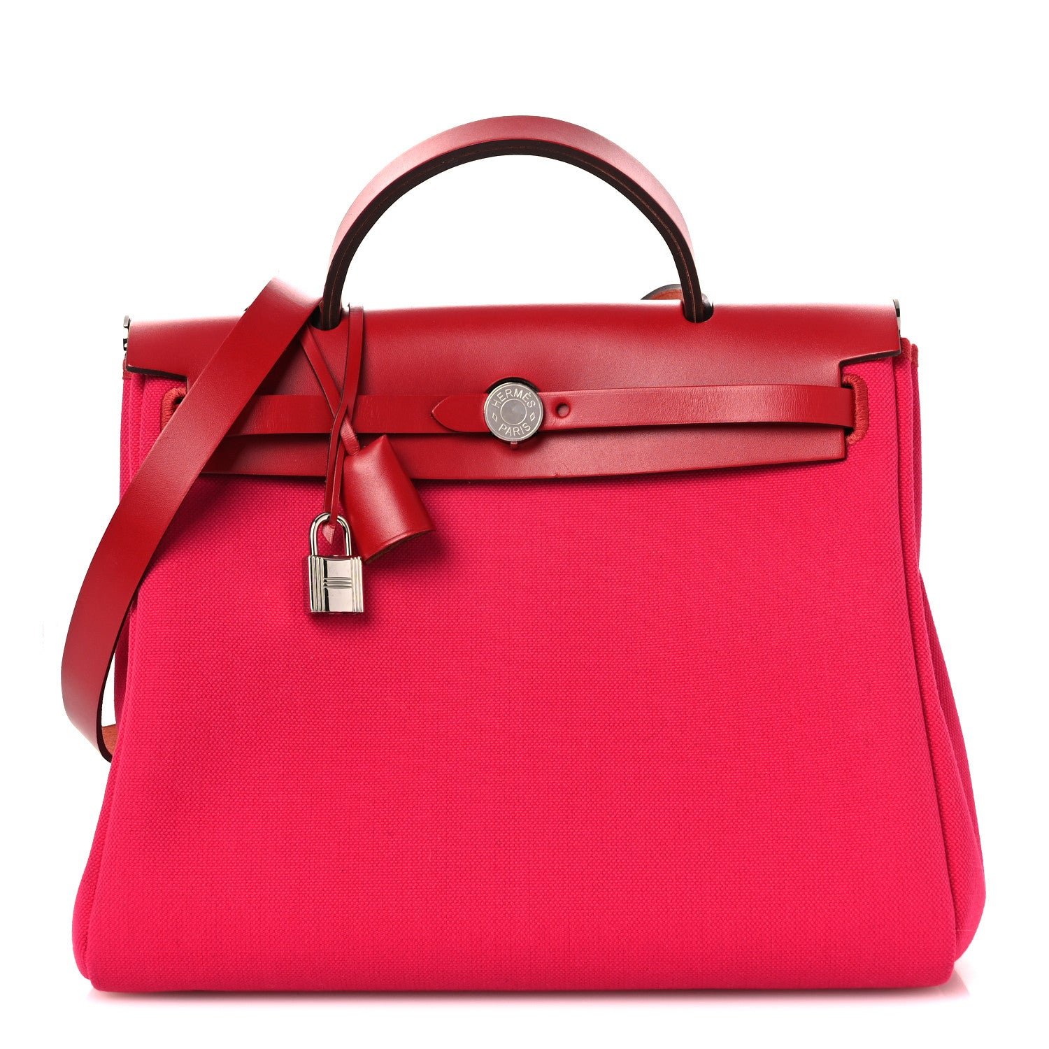 Hermes Military Toile Vache Hunter Herbag Zip Retourne PM 31 Rose Mexico Rouge Piment
