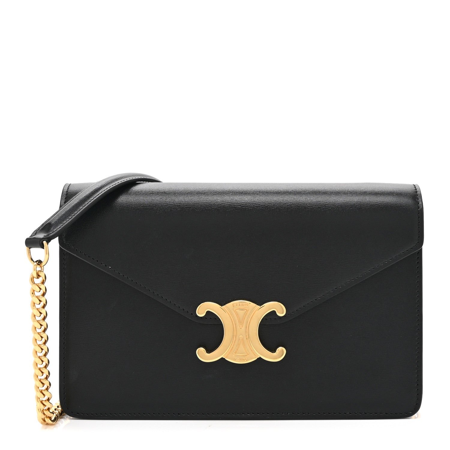 Celine Shiny Calfskin Triomphe Margo Wallet on Chain Black