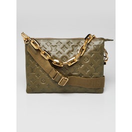 Louis Vuitton Khaki Monogram Embossed Lambskin Leather Coussin MM Bag