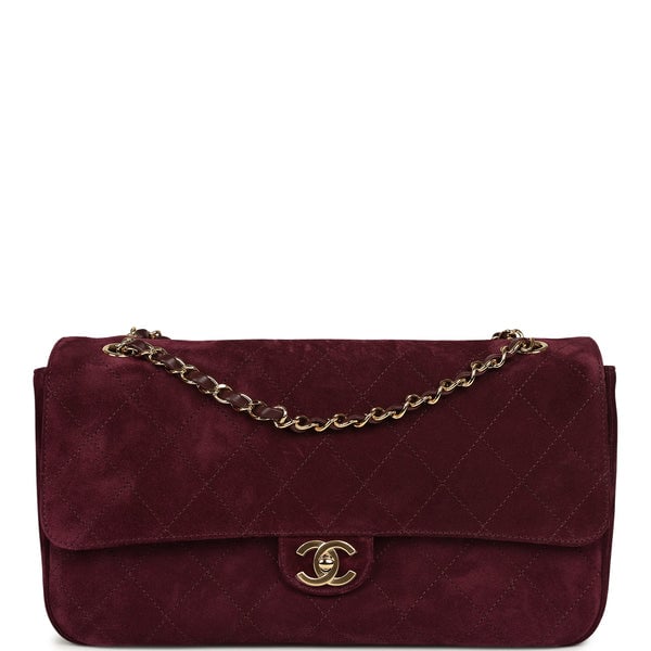 Chanel Maxi "Souplissimo" Small Flap Bag Burgundy Suede Gold Hardware