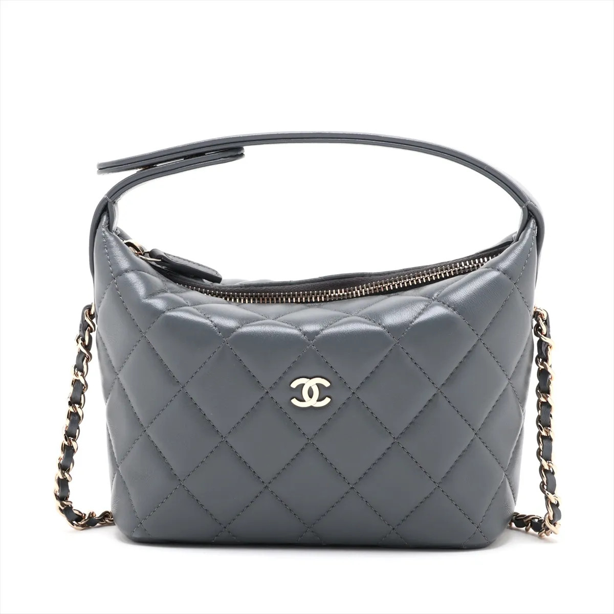 Chanel Matelasse Lambskin 2 Way Shoulder Bag Gray Gold Metal Fittings random ser