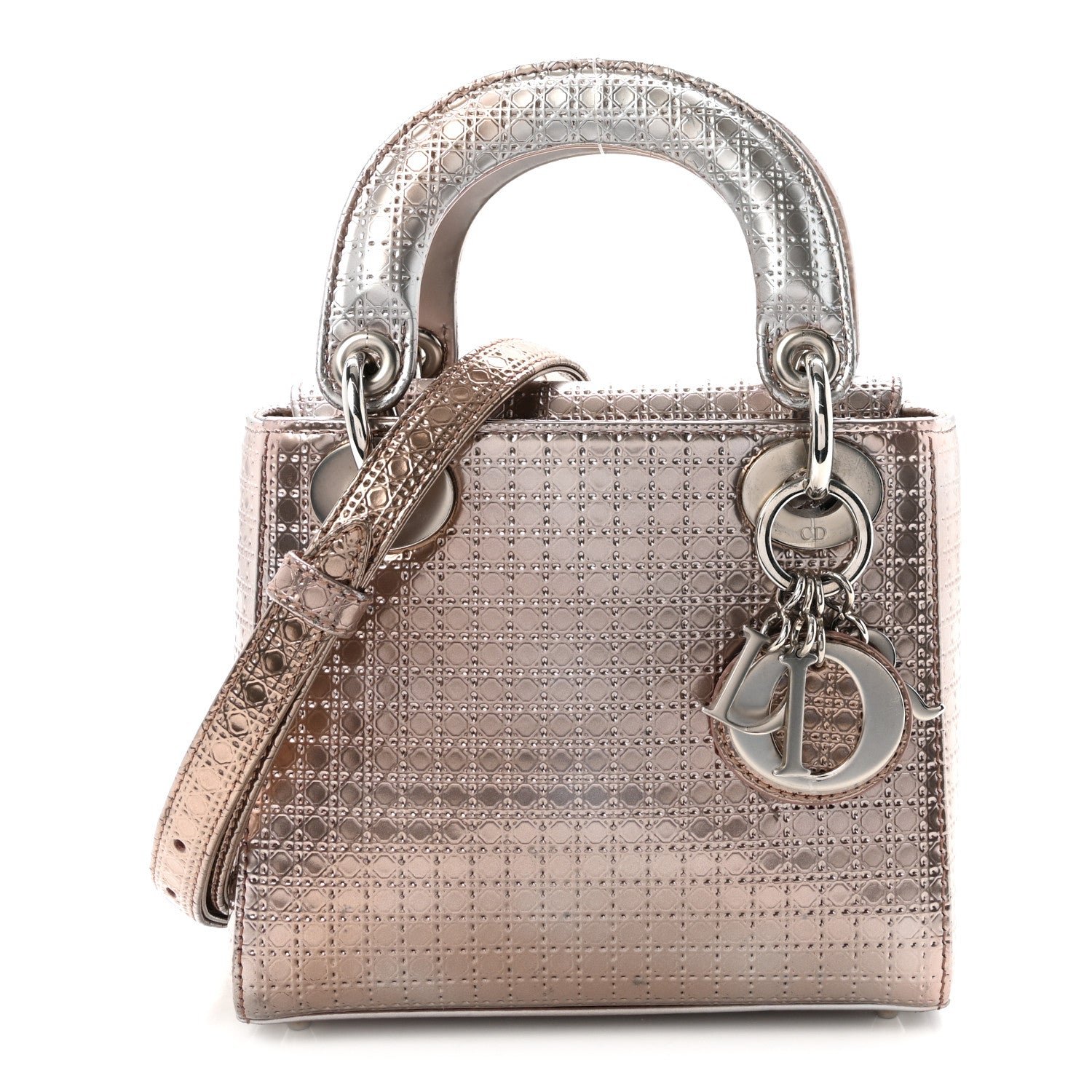 Christian Dior Metallic Patent Micro-Cannage Mini Lady Dior  Hyper Pink