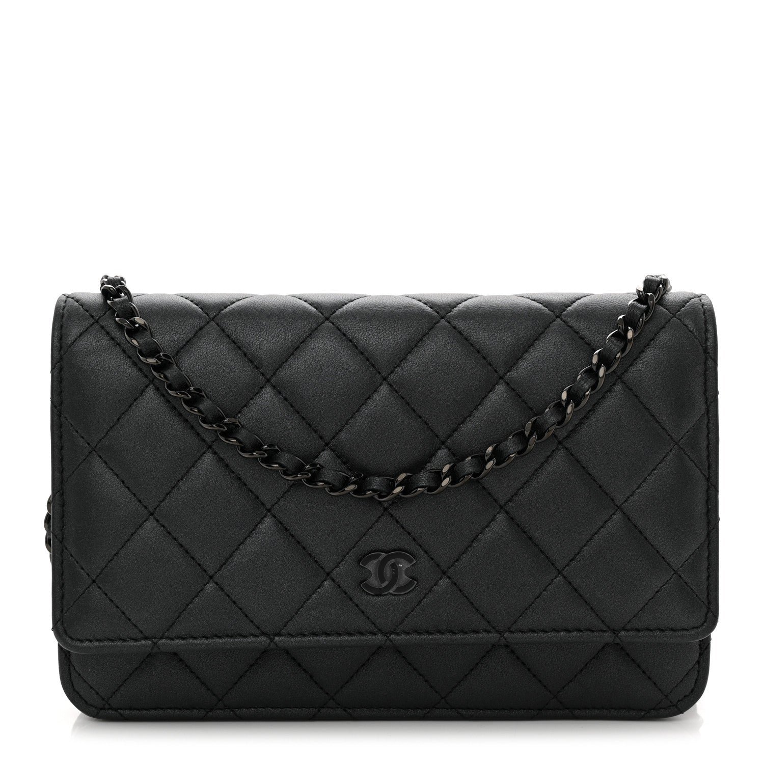 Chanel Pearly Lambskin Quilted Wallet On Chain WOC So Black