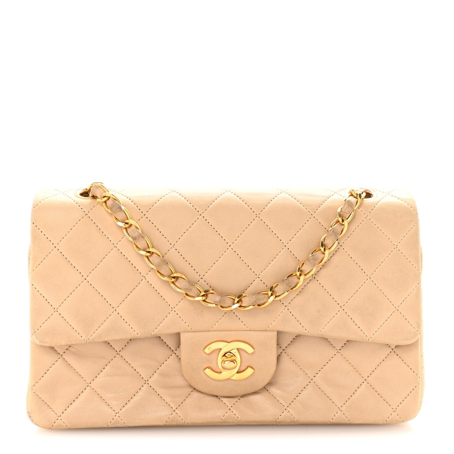 Chanel Lambskin Quilted Small Double Flap Beige