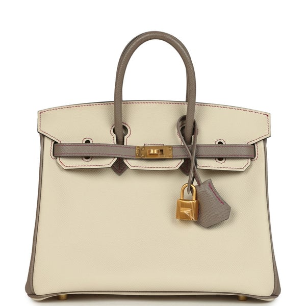 Hermes Hermes Special Order (HSS) Birkin 25 Craie and Gris Asphalte Epsom Brushed Palladium Hardware