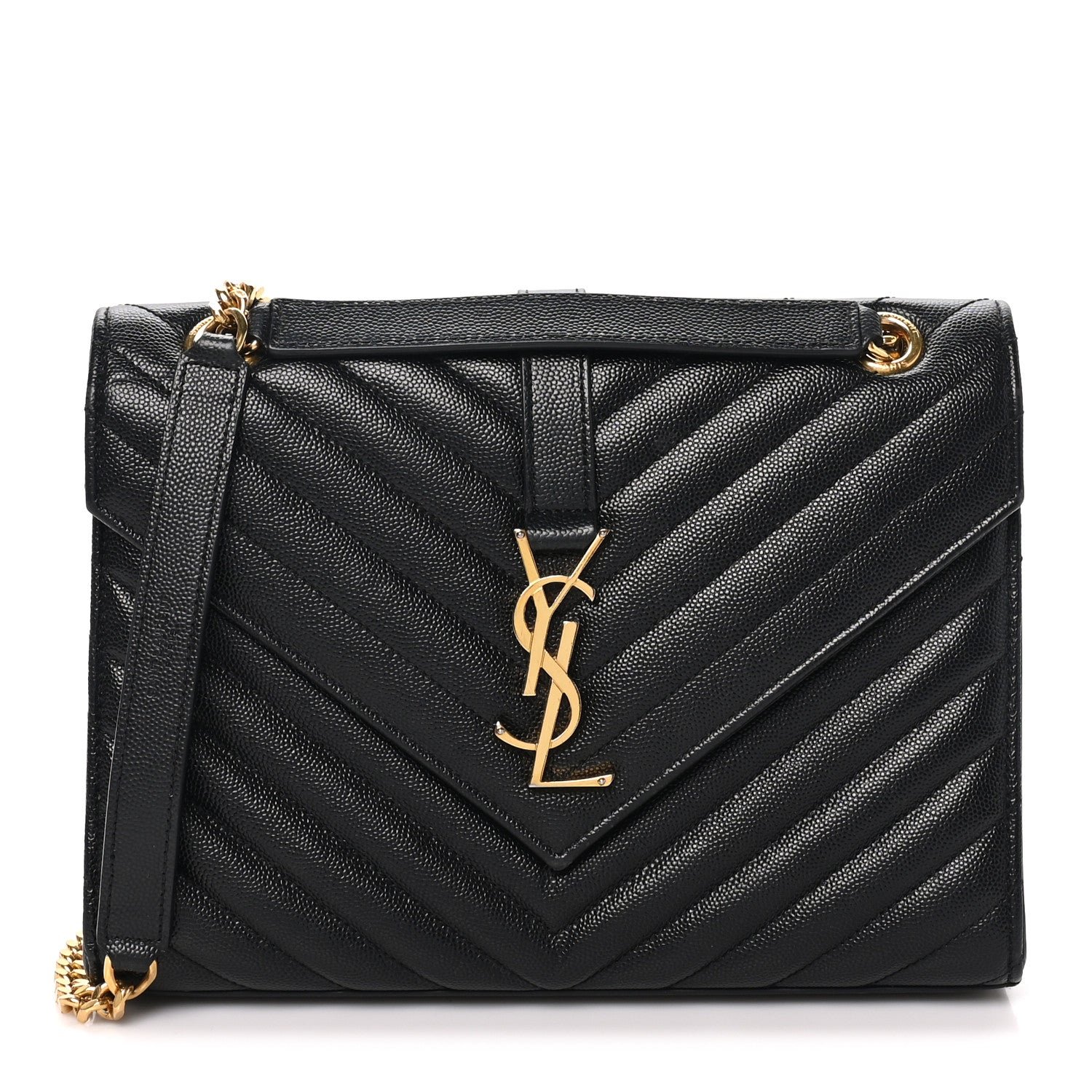 Saint Laurent Grain De Poudre Matelasse Chevron Medium Monogram Satchel Black