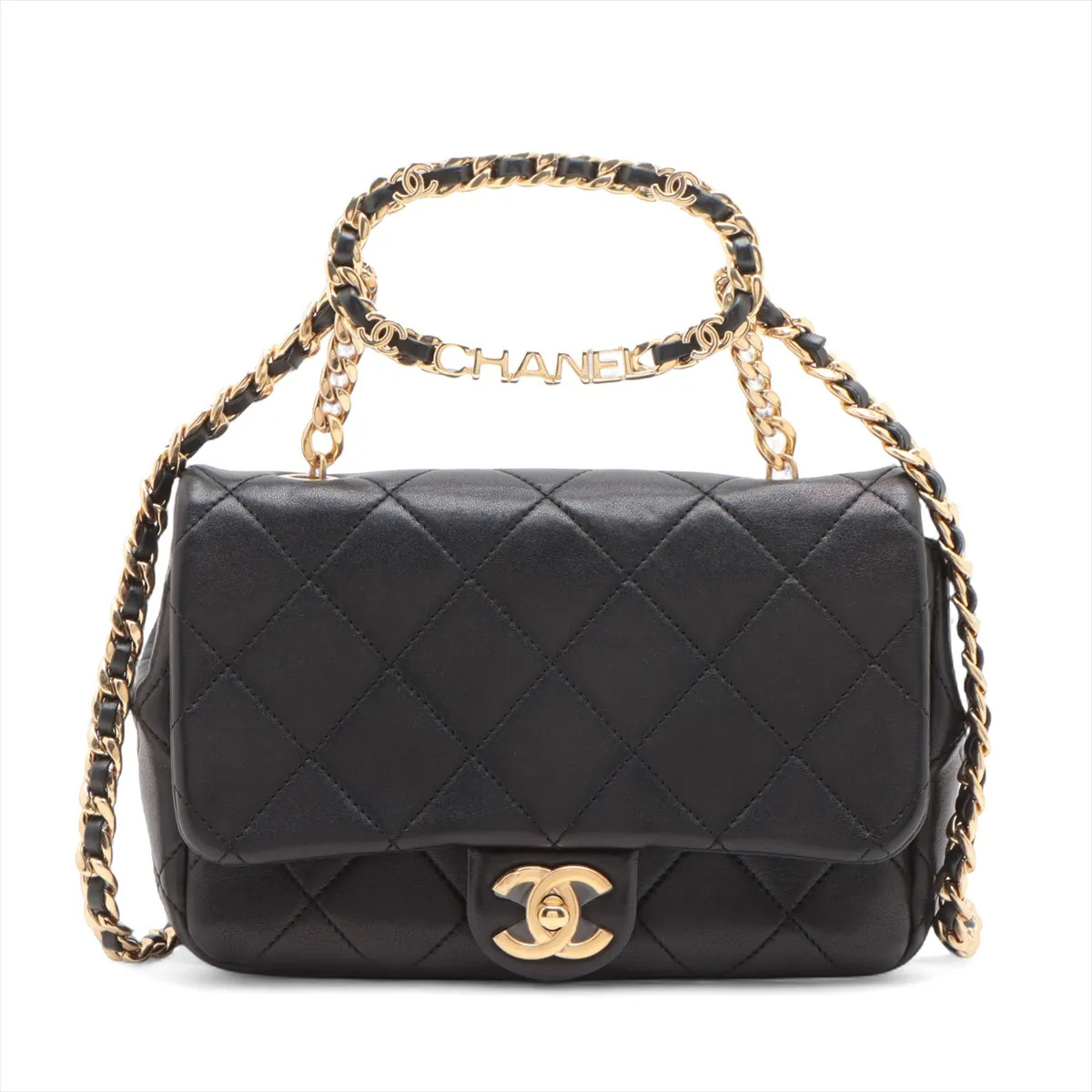 Chanel Matelasse Leather Single Flap Single Chain Bag Black Gold Metal Fittings