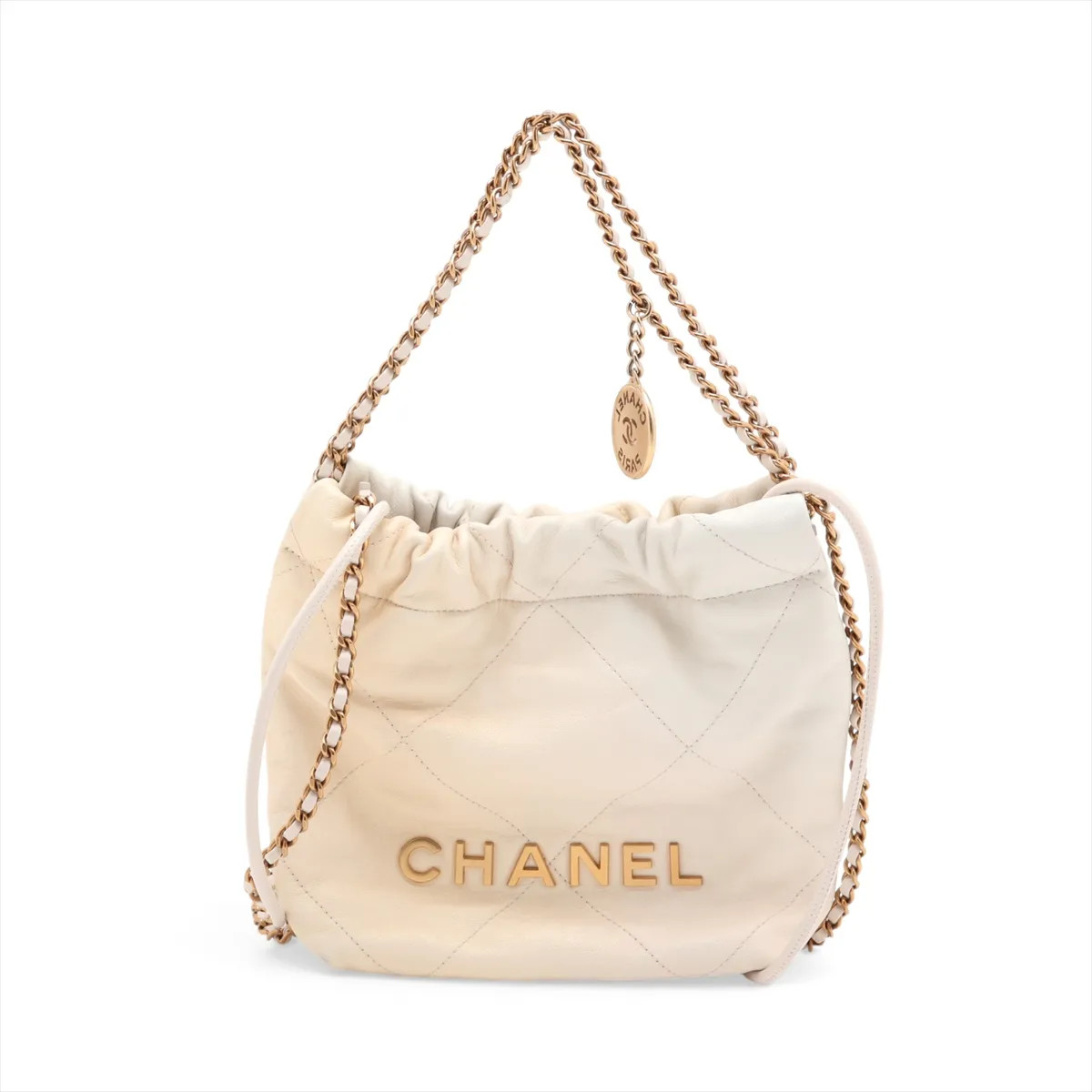 Chanel Chanel 22 mini Lambskin Chain Shoulder Bag Beige Gold Metal Fittings rand