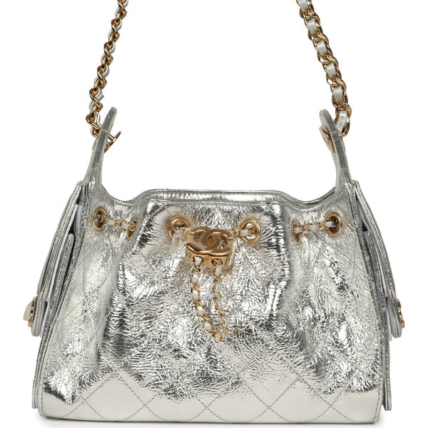 Chanel Mini 25 Hobo Bag Metallic Silver Caviar Gold Hardware