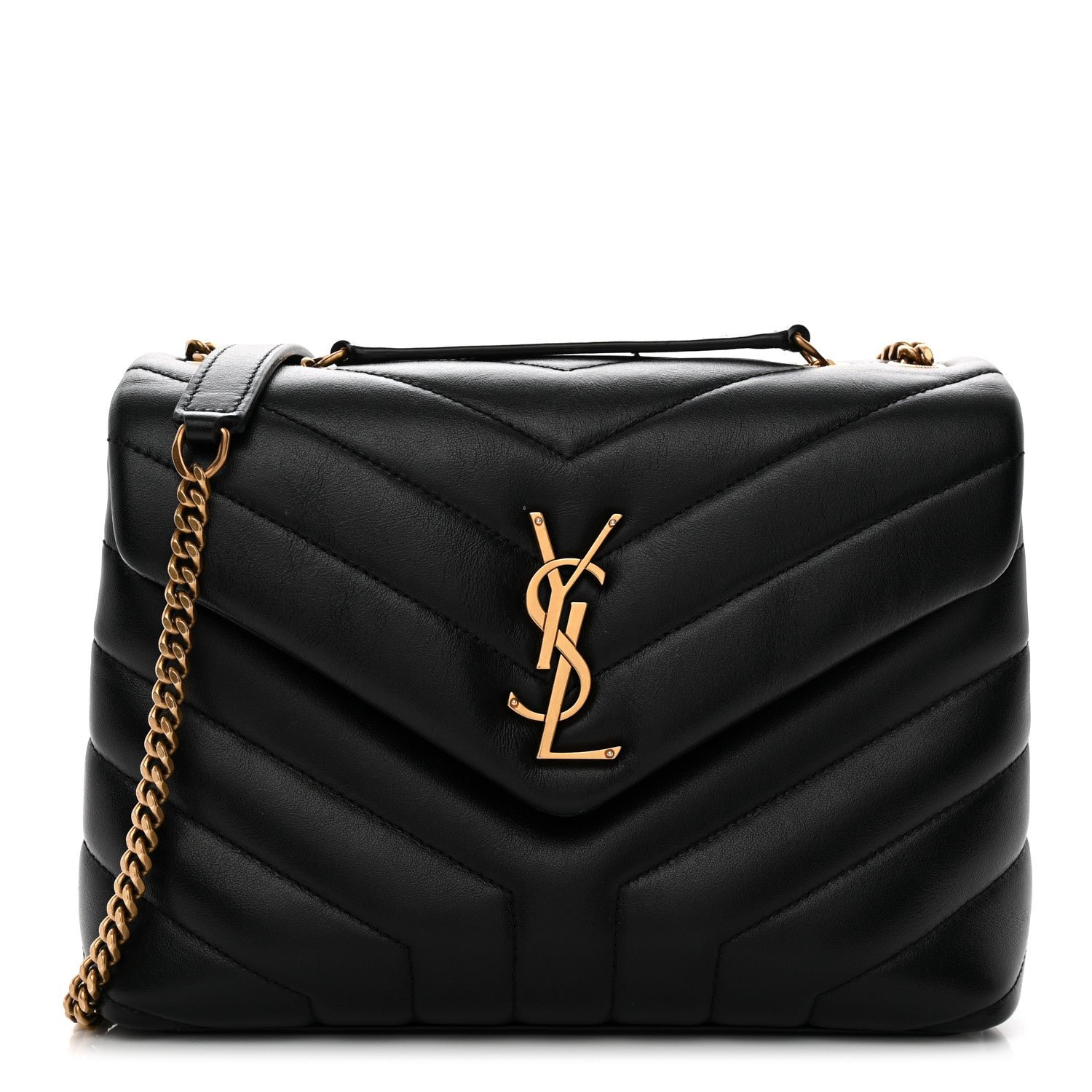 Saint Laurent Calfskin Y Quilted Monogram Small Loulou Chain Satchel Black