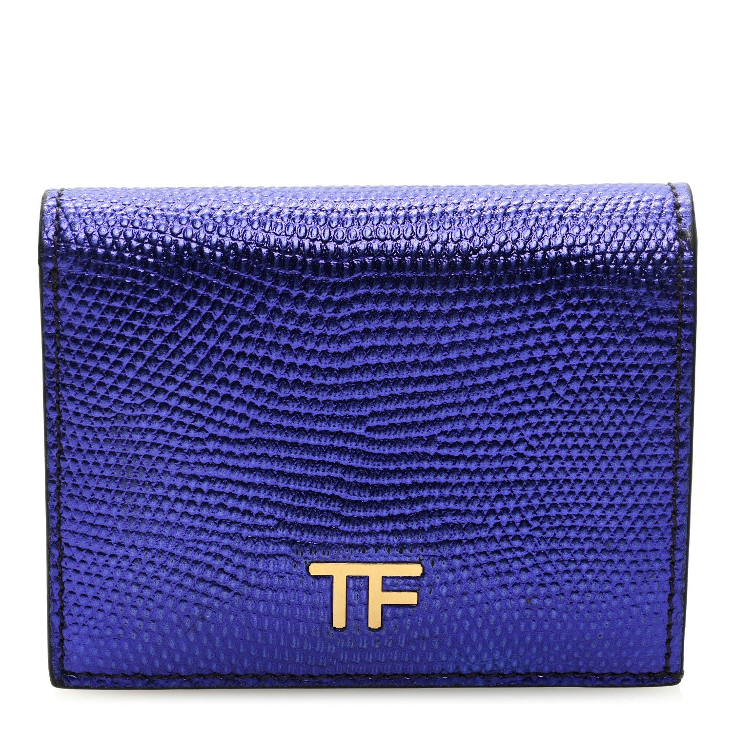 Tom Ford Metallic Calfskin Lizard Embossed Mini Wallet Dahlia