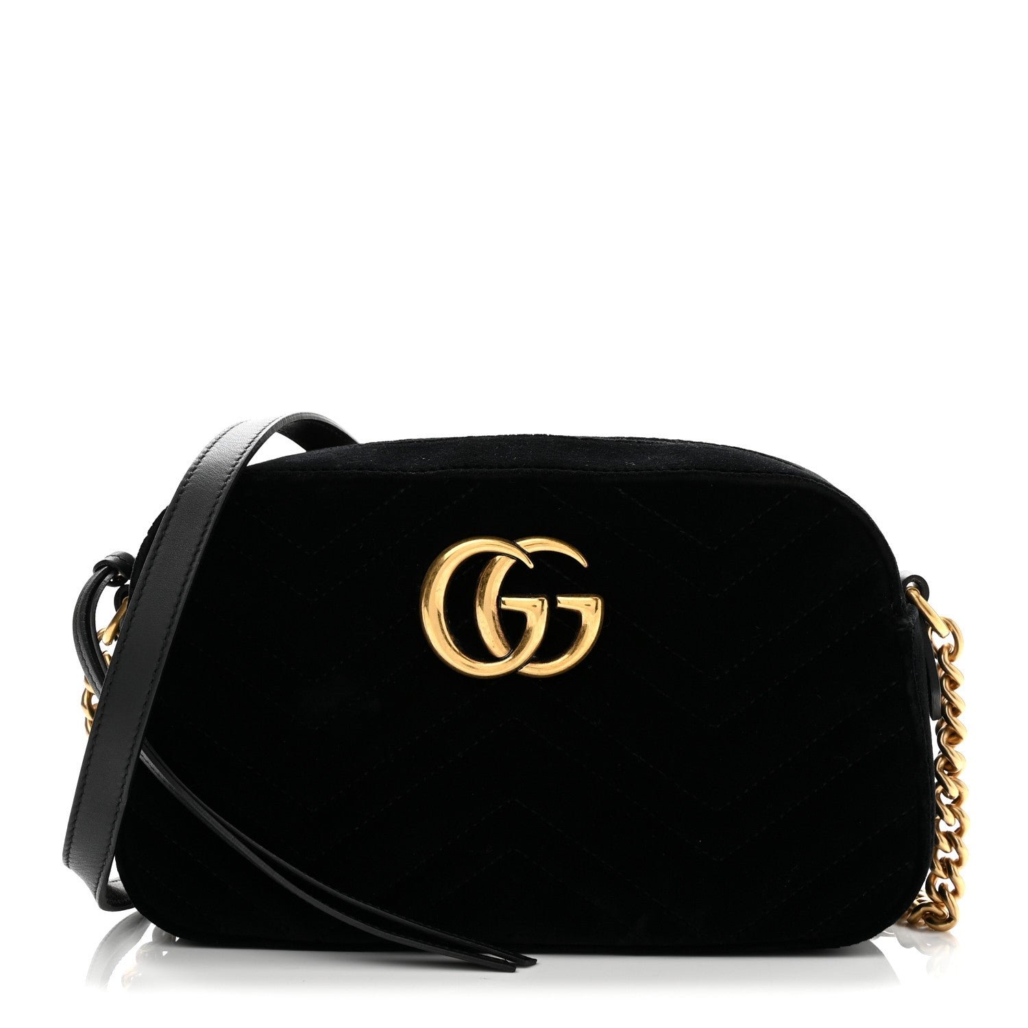 Gucci Velvet Matelasse Small GG Marmont Chain Shoulder Bag Black