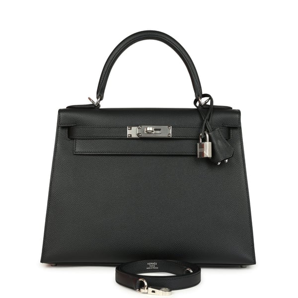 Hermes Hermes Kelly Sellier 28 Black Epsom Palladium Hardware