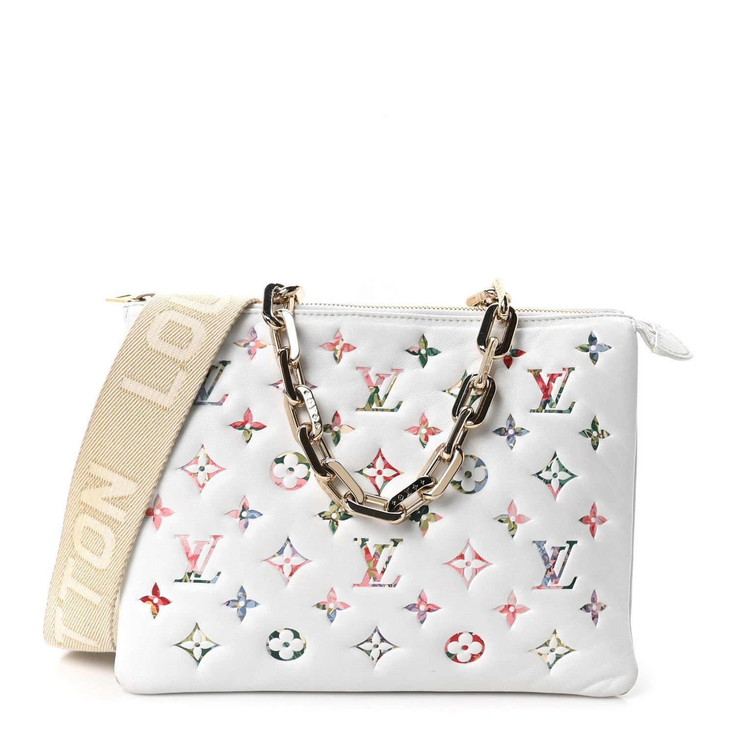 Louis Vuitton Lambskin Embossed Monogram LV Garden Coussin PM Cream