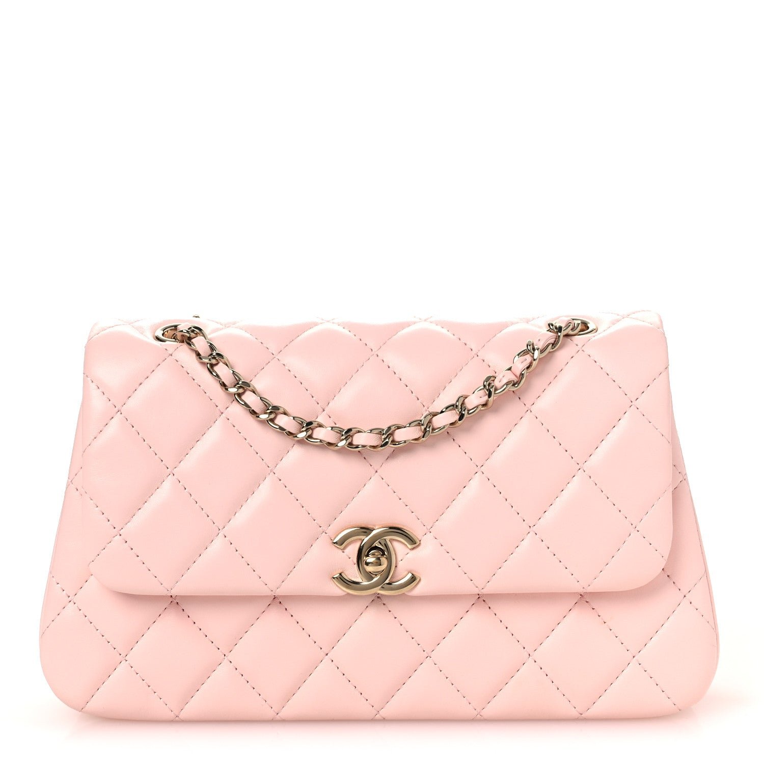 Chanel Lambskin Quilted Small Rectangular Flap Light Pink
