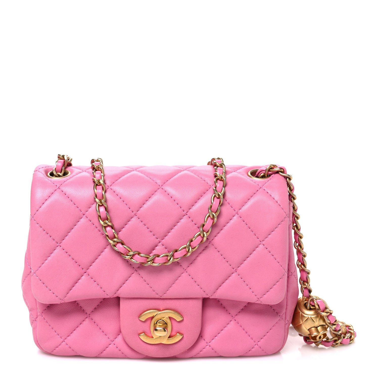 Chanel Lambskin Quilted Mini Pearl Crush Flap Pink