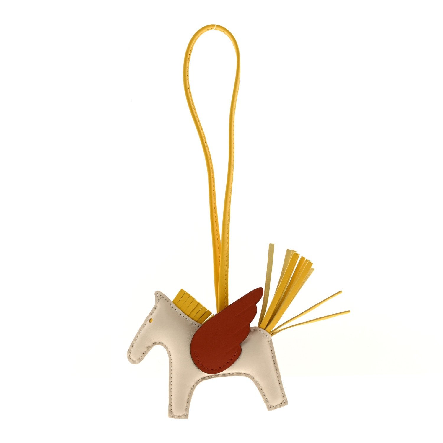 Hermes Milo Lambskin Grigri Rodeo Pegase Horse Bag Charm PM Craie Jaune de Naples Cuivre